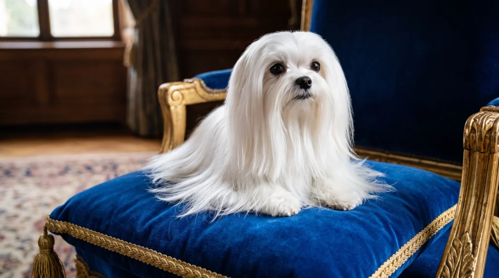 Maltese_sitting_on_cushion